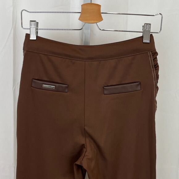 NWOT MANIERE DE VOIR Size 8 Ruched Side Zip Ankle High Waist Pants Stretch Brown - Picture 5 of 9